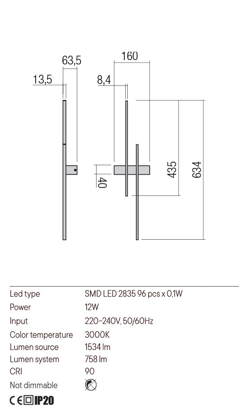 Aplica LED Tangent, alb mat, 12W, 758 lm, Right, 3000K, IP20, Redo, 01-2746