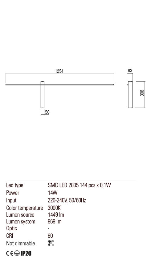 Aplica LED Tangent, alb mat, 14W, 869lm, Left, 3000K, IP20, Redo, 01-2200