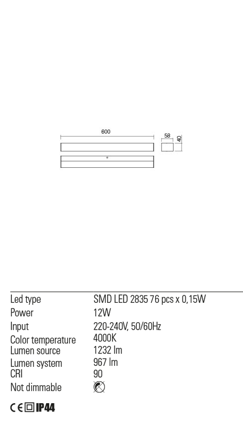 Aplica baie LED Task, crom, 12W, 1232 lm, 4000K, L.60cm, IP44, Redo, 01-2329