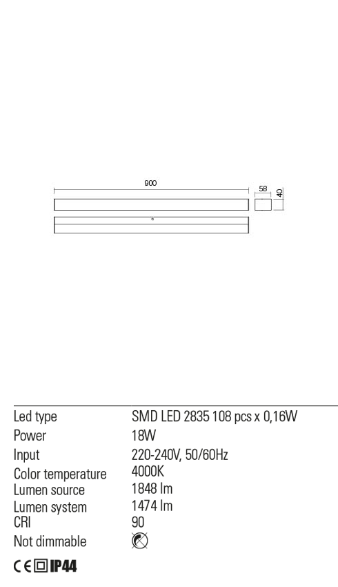 Aplica baie LED Task, crom, 18W, 1848 lm, 4000K, L.90cm, IP44, Redo, 01-2330