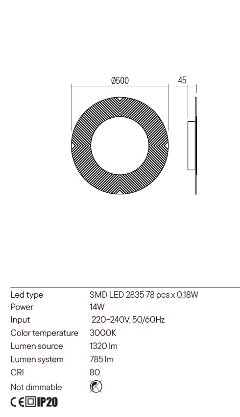 Aplica LED Tatoo, alb mat, 14W, 1320 lm, 3000K, IP20, Redo, 01-2688