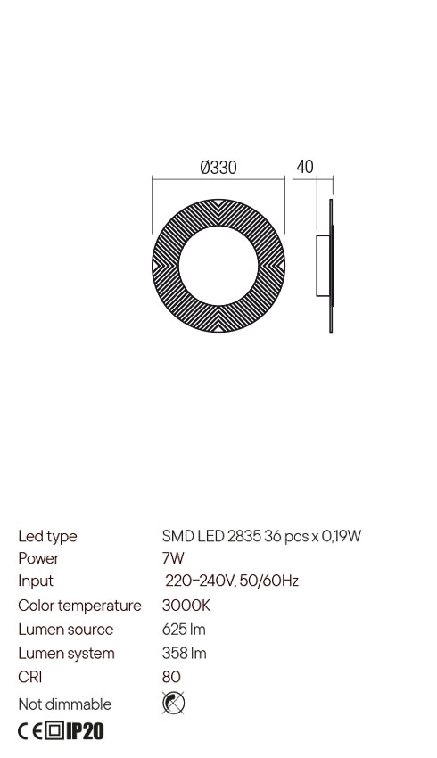 Aplica LED Tatoo, alb mat, 7W, 625 lm, 3000K, IP20, Redo, 01-2686