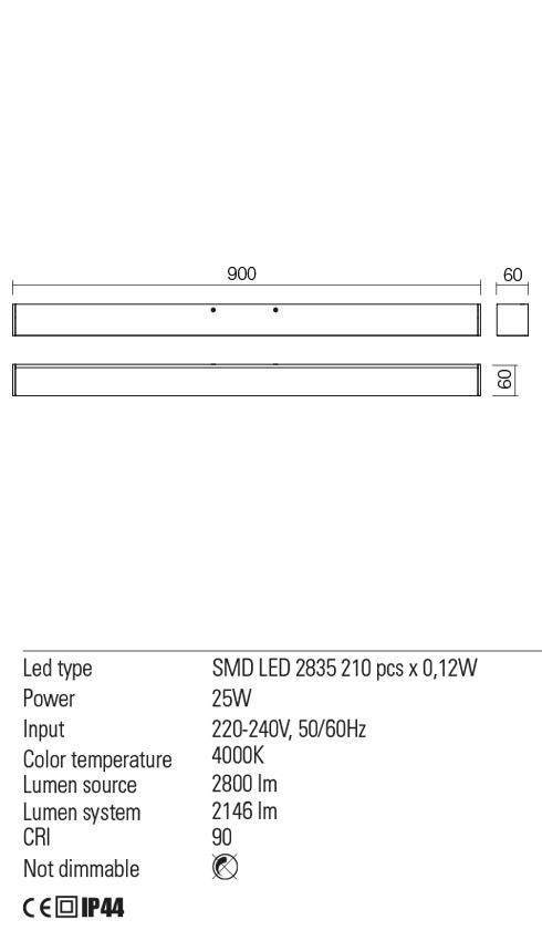 Aplica baie LED Thela, crom, 25W, 2800 lm, 4000K, L.90cm, IP44, Redo, 01-2328