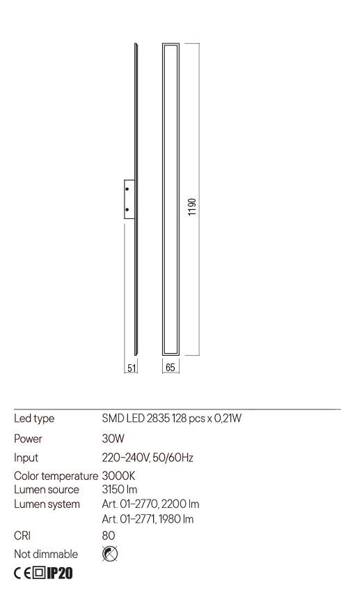 Aplica LED Wapi, alb mat, 30W, 3150 lm, 3000K, IP20, Redo, 01-2770