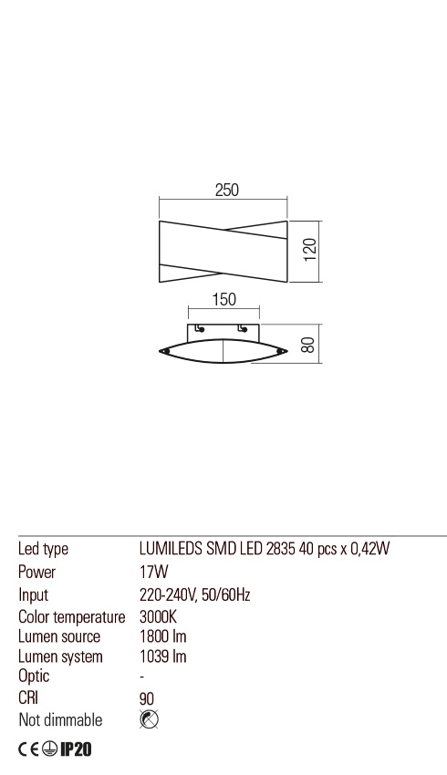 Aplica LED Xavier, alb mat/negru mat, 17W, 1800 lm, 3000K, IP20, Redo, 01-2379