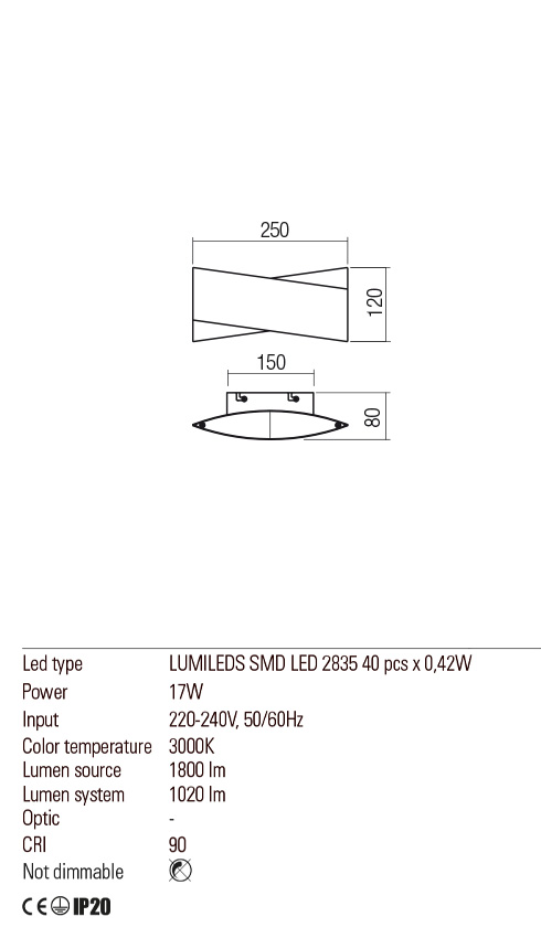 Aplica LED Xavier, auriu mat/ negru mat, 17W, 1800 lm, 3000K, IP20, Redo, 01-2381