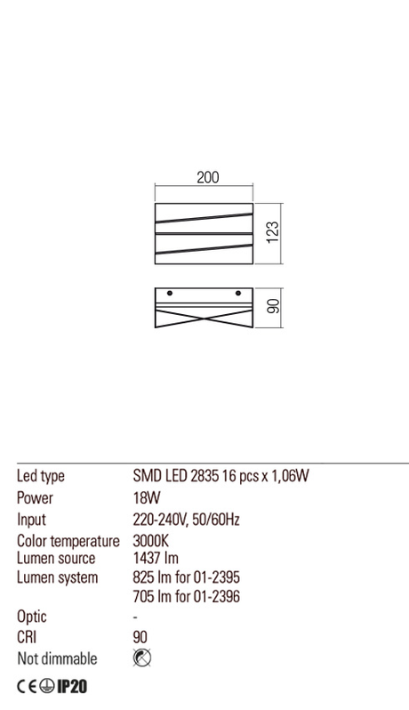 Aplica ZIGO, alb mat, LED 18W, 3000K, 1437 lm, Redo 01-2395