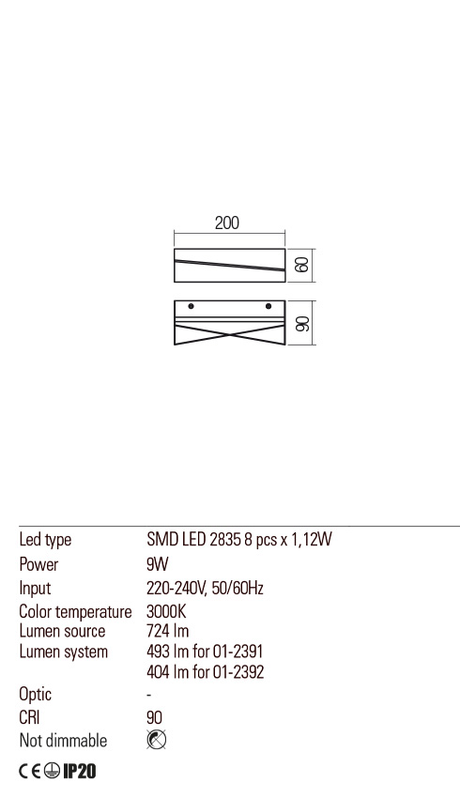 Aplica ZIGO, alb mat, LED 9W, 3000K, 723 lm, Redo 01-2391
