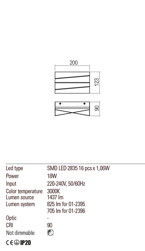 Aplica ZIGO, negru mat, LED 18W, 3000K, 1437 lm, Redo 01-2396