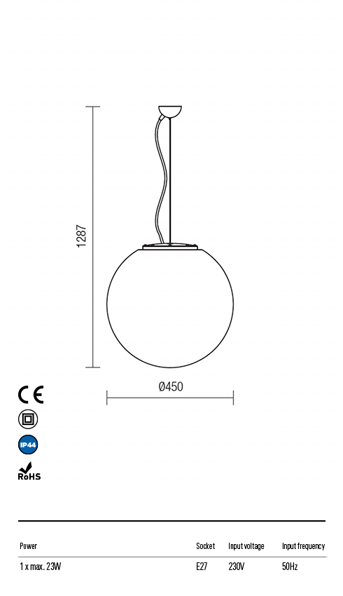 Lustra suspendata exterior Baloo, alb, 1xE27, D.45cm, IP44, Redo, 9975