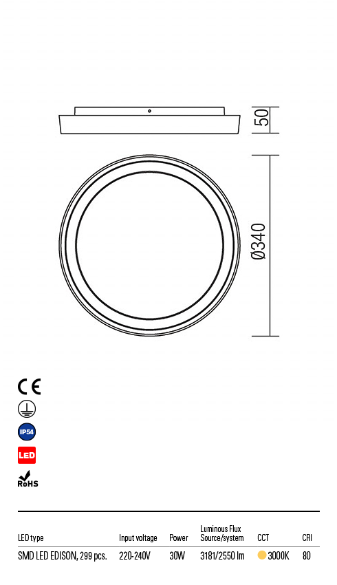 Plafoniera exterior LED Bezel, rotunda, gri, 25W, 2680lm, 3000K, IP54, Redo, 9184