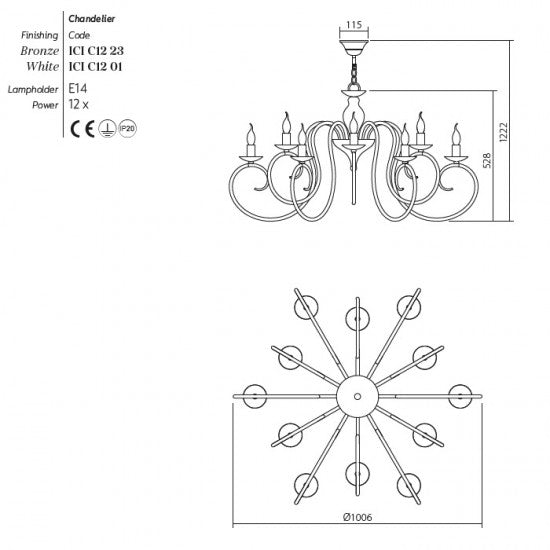 Candelabru CIRCE, 12xE14, INCANTI ICI C12 23