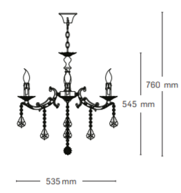 Lustra 3 becuri, bronz, decoratiuni din sticla