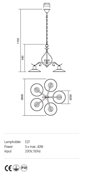Lustra Lena, 5xE27, INCANTI 02-761