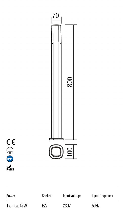 Stalp exterior Crayon, gri, 1 x E27, IP44, Redo, 9077