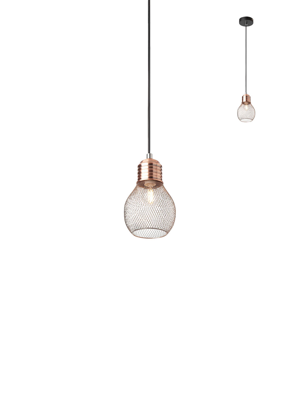 Lustra suspendata Edison, negru mat cu detalii cupru, 1XE27, Smarter 01-1578