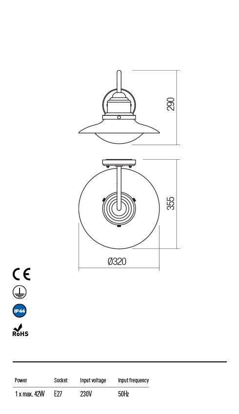 Aplica exterior Elio, gri inchis, 1 x E27, IP44, Redo, 90093