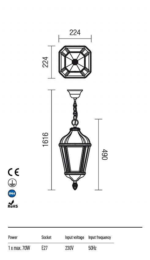 Lustra suspendata exterior Essen, maro antic cu patina neagra, 1 x E27, IP44, Redo, 9659