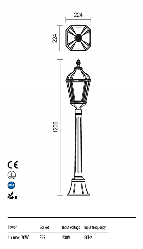 Stalp exterior Essen, maro, sticla, 1 x E27, IP44, Redo, 9661