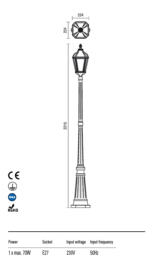 Stalp exterior Essen, maro, sticla, 1 x E27, IP44, Redo, 9662