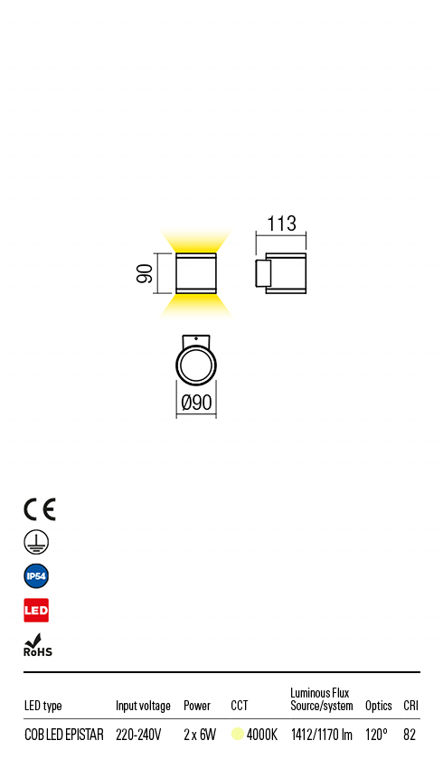 Aplica LED exterior Eta, gri inchis, 2 x 6W, 1170lm, 4000K, IP54, Redo, 9591
