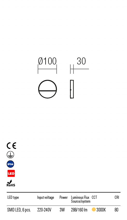 Aplica LED exterior Even, gri inchis, 3W, 160lm, 3000K, IP54, Redo, 9149