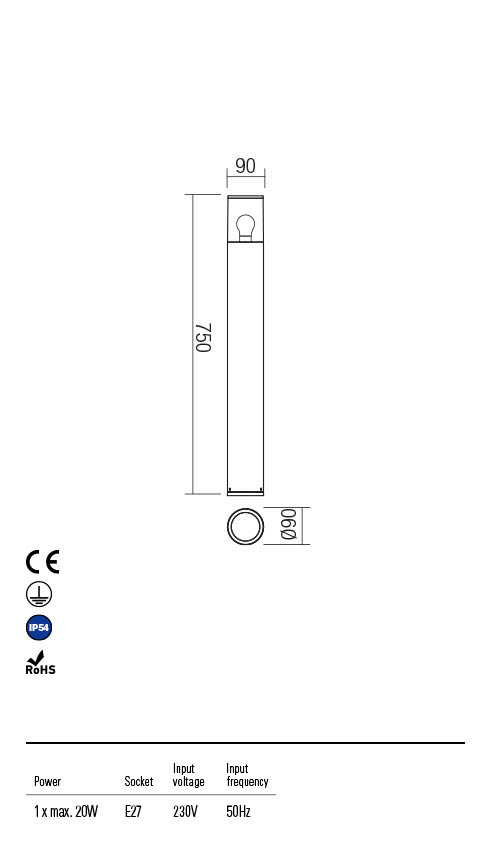 Stalp exterior Fred, maro, 1 x E27, IP54, Redo, 90048