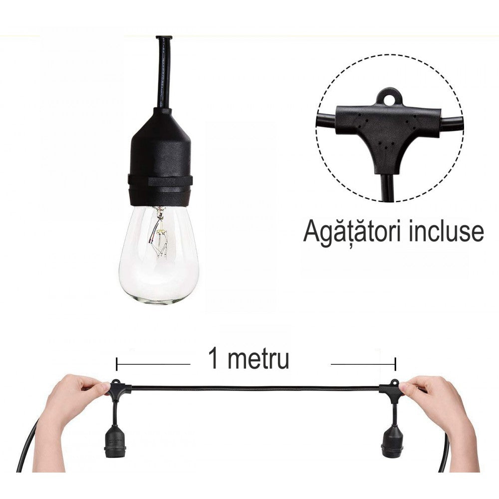 Ghirlanda luminoasa de exterior, 10xE27, interconectabila, IP65, 10m