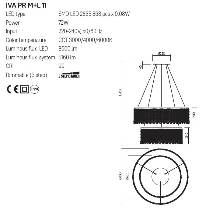 Lustra Vanesia, aur periat, LED CCT, 72W, 5160 lumeni, 3000K/4000K/6000K, D.80cm+60 cm, Incanti  IVA PR M+L 11