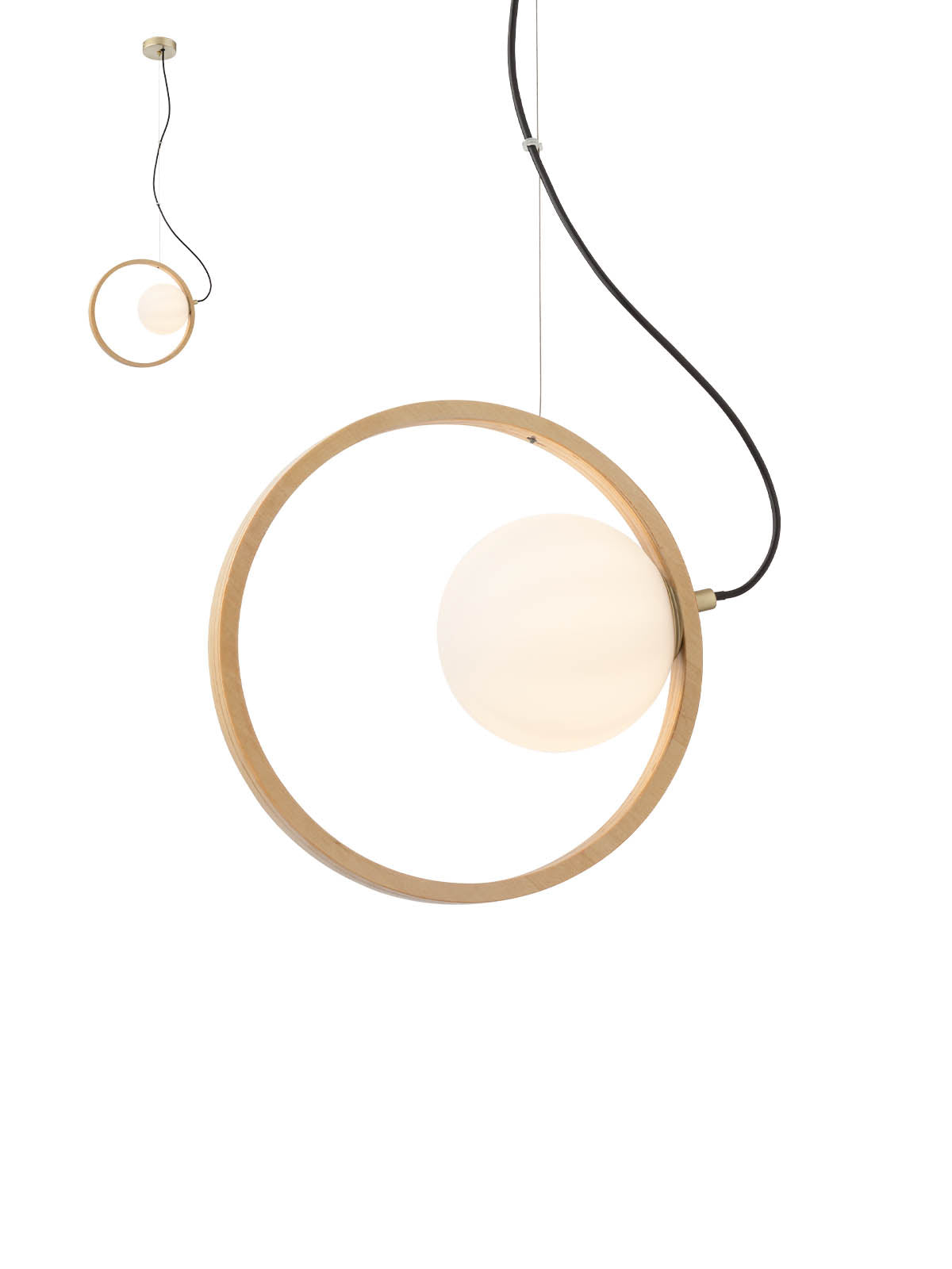 Lustra suspendata Kleidi, auriu mat si lemn natur, 1xE14, Smarter 01-2319