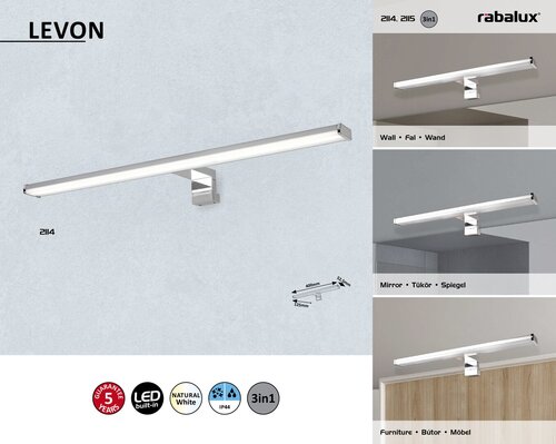 Lampa baie Levon, crom, 560lm, LED 8W, 4000K, Rabalux 2114