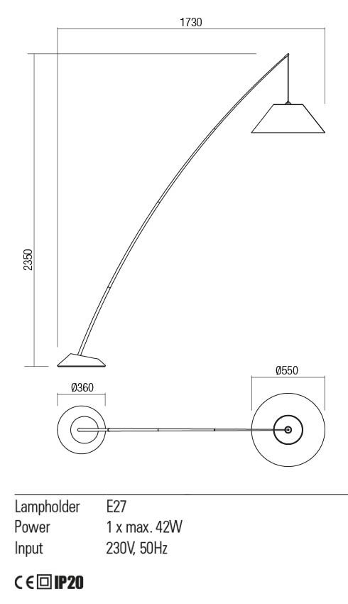 Lampadar Fisher, alb mat, 1 x E27, H.235cm, IP20, Redo, 01-1988