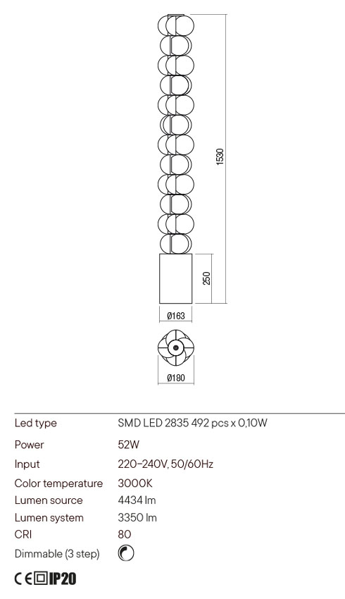 Lampadar LED Jaco, negru mat, 52W, 4434lm, 3000K, H.153cm, IP20, Redo, 01-2691