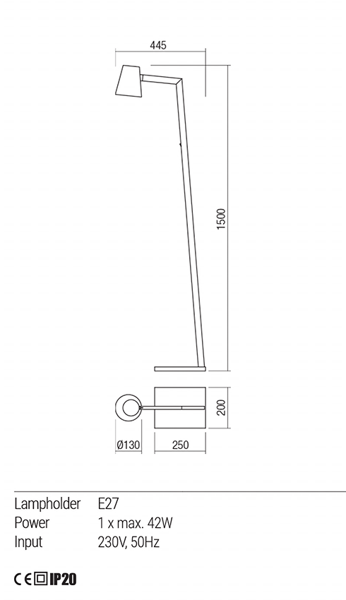 Lampadar Mingo, alb mat, 1 x E27, H.150cm, IP20, Redo, 01-1556