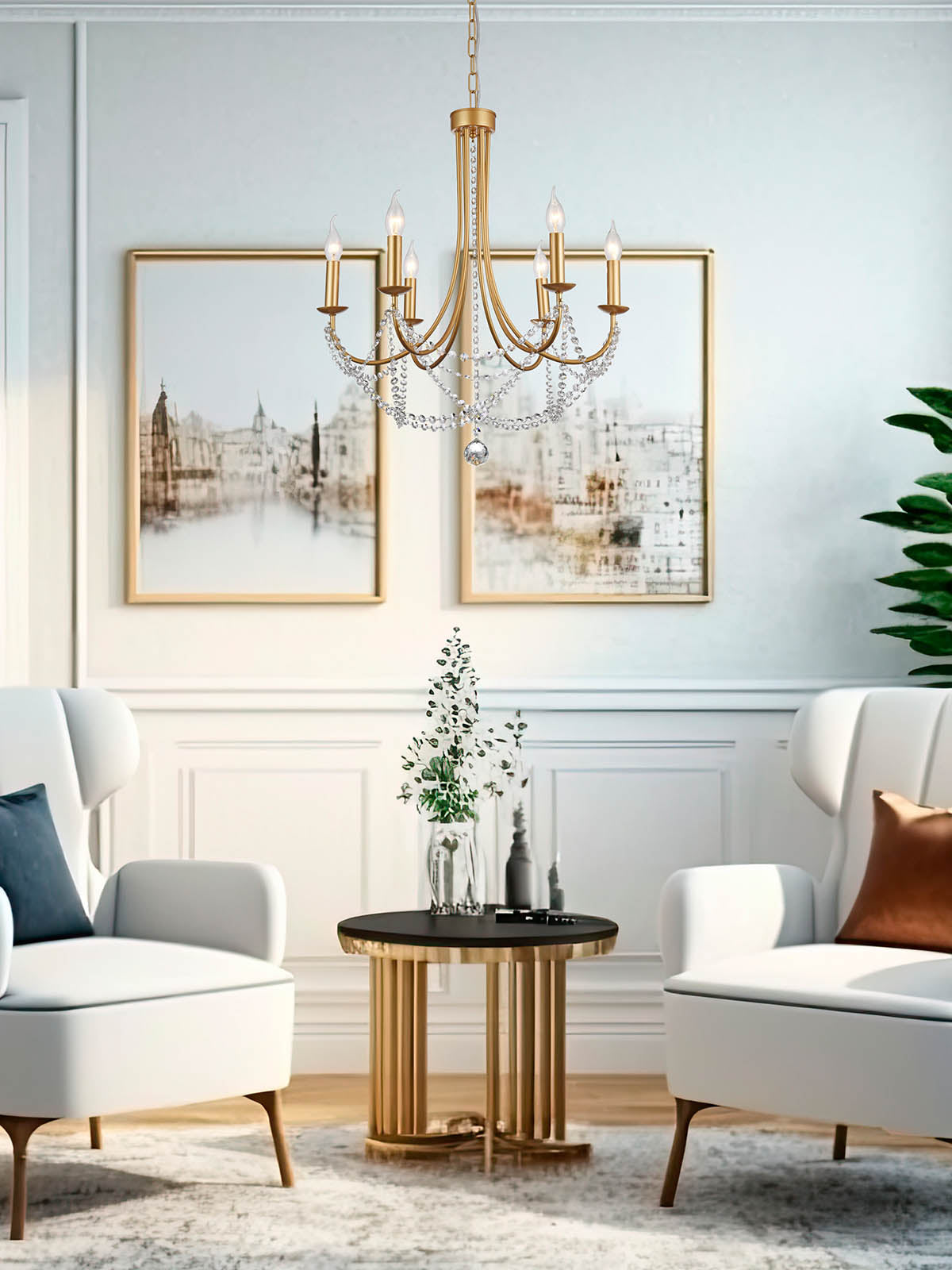 Lustra Aphrodite, aur mat, 6XE14, D.60 cm, Smarter 02-994