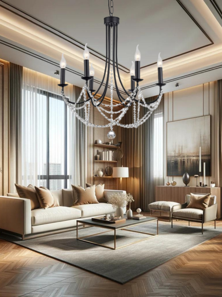 Lustra Aphrodite, negru mat, 6XE14, D.60 cm, Smarter 02-995