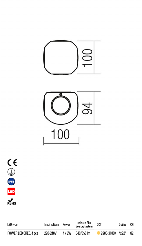 Aplica LED exterior Milestone, gri inchis, 4 x 2W, 350lm, 2900K-3100K, IP54, Redo, 9169