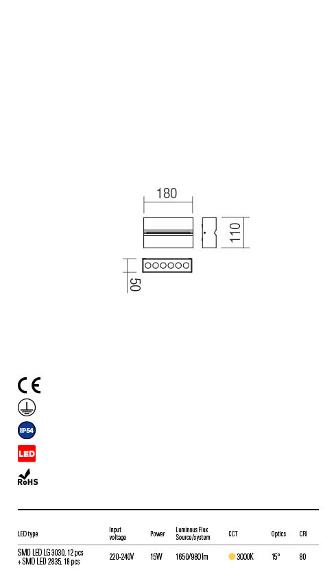 Aplica LED exterior Mitic, gri inchis, 15W, 1650lm, 3000K, IP54, Redo, 90117