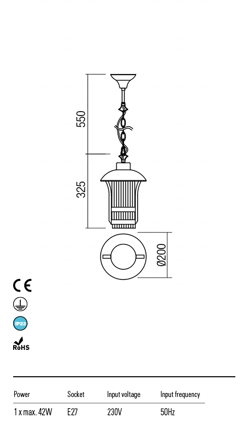 Lustra suspendata exterior Norge, maro inchis, 1xE27, IP23, Redo, 9575