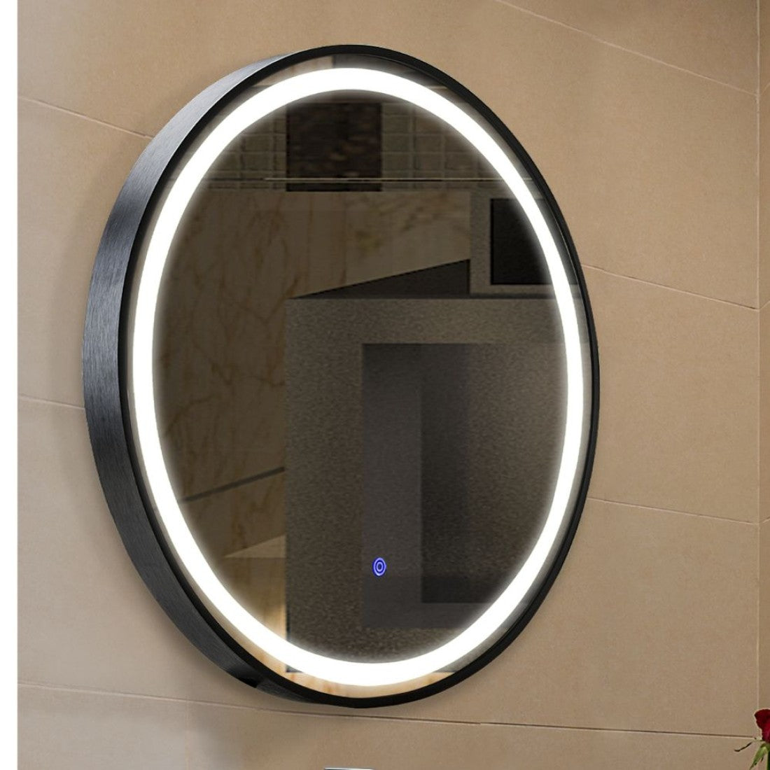 Oglinda LED touch, negru, 15W, 1640lm, 4000K, D.60cm, IP44, 710630