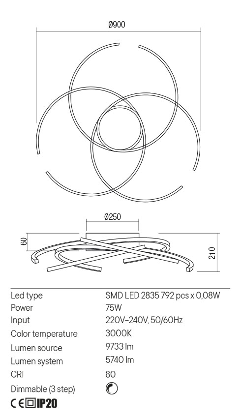 Plafoniera LED Alien, alb mat, 75W, 9733 lm, 3000K, IP20, Redo, 01-2748