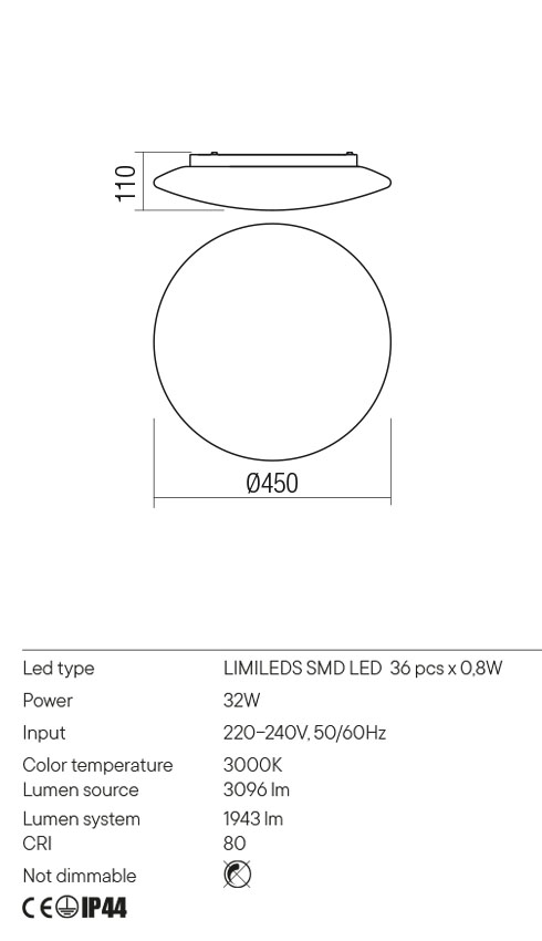 Plafoniera baie LED Antiba, alb, sticla, 32W, 3096 lm, 3000K, IP44, D.45cm, Redo, 01-2990