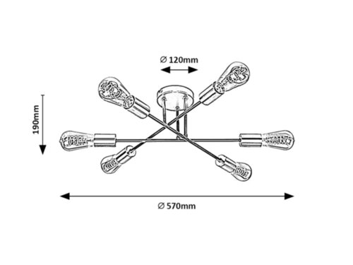 Plafoniera Branwen, negru mat, 6xE27, IP20, Rabalux, 71026