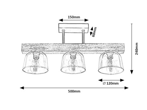 Plafoniera Cardamom, stejar invechit, 3xE14, IP20, Rabalux, 3119