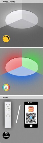 Plafoniera LED Cerrigen, alb, 48W, 3380lm, 3000-6500K, IP20, Rabalux, 71036