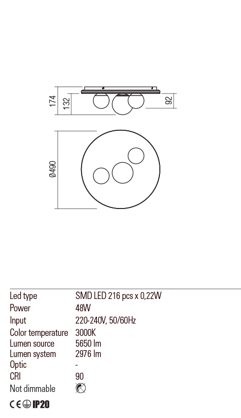 Plafoniera LED Corum, negru mat, 48W, 5650 lm, 3000K, IP20, Redo, 01-2466