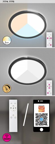 Plafoniera LED exterior Inverness, negru, 15W, 1300lm, 2700K-6500K, WIFI, D.28cm, IP44, Rabalux, 7774