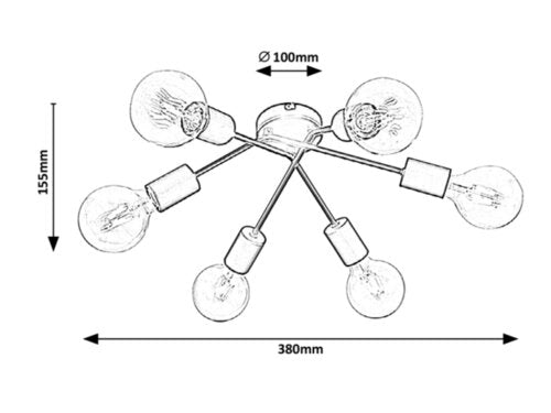 Plafoniera Lamar, negru mat, 6xE27, IP20, Rabalux, 3990