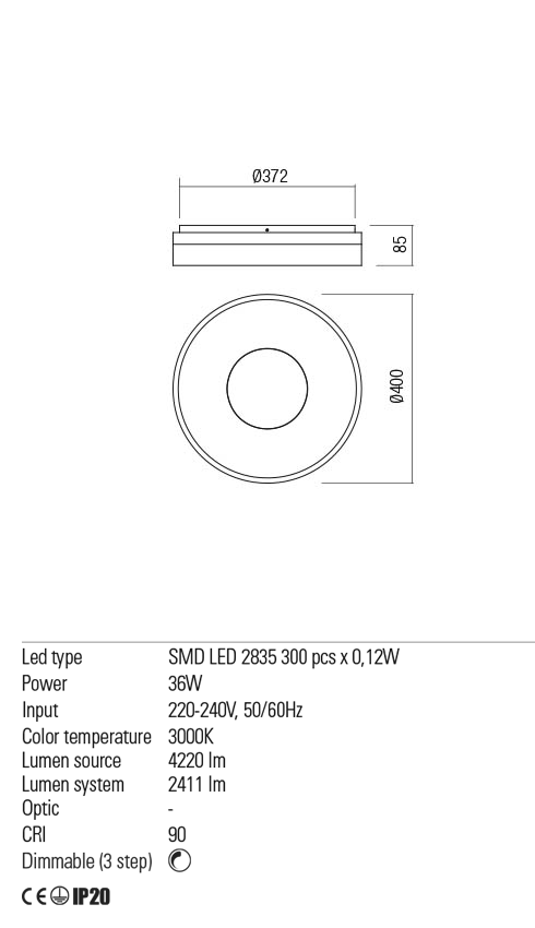 Plafoniera LED Maya, alb mat, 36W, 4220 lm, 3000K, IP20, Redo, 01-2001
