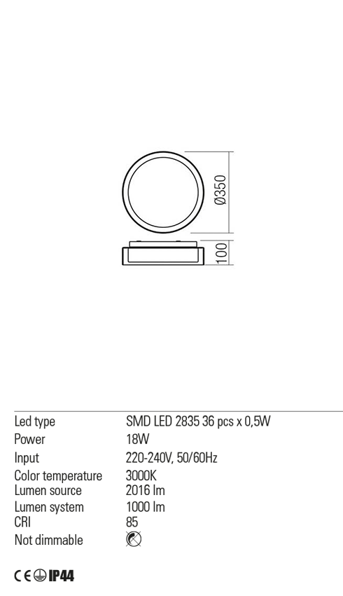 Plafoniera baie LED Naji, crom, 17W, 1900 lm, 3000K, D.35cm, IP44, Redo, 01-1454